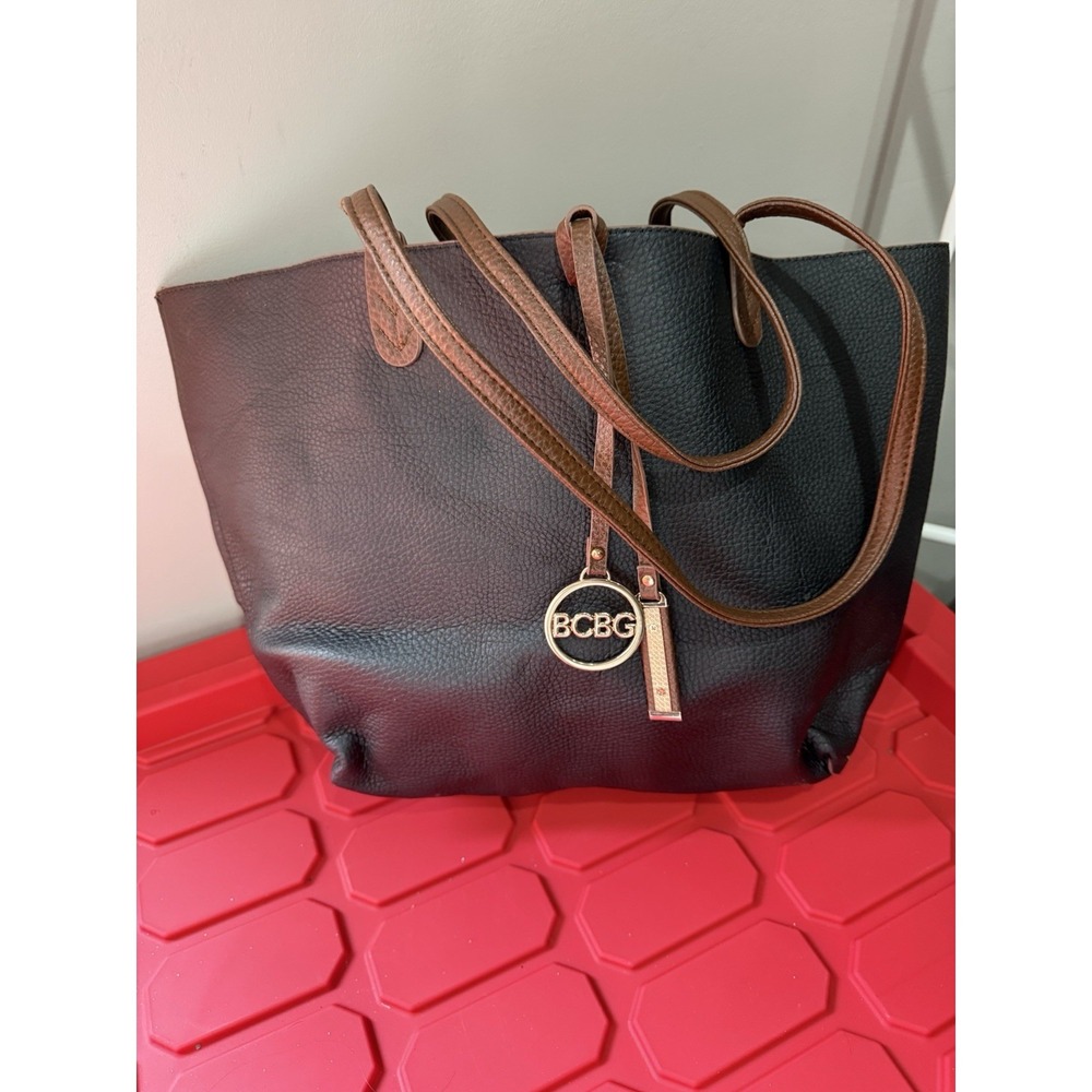BCBGMAXAZRIA‎ Reversible Faux Leather Tote Bag Black With Brown Handles